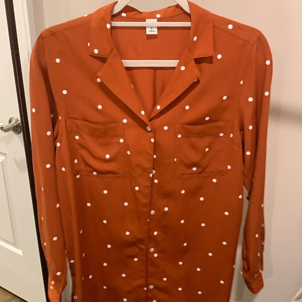 Old Navy Pumpkin Orange Polka Dot Button Up